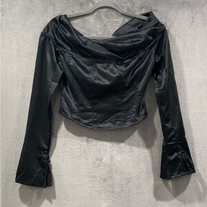 Free People x Revolve Fay Black Satin Off Shoulder Top Women’s Size XS NWOT